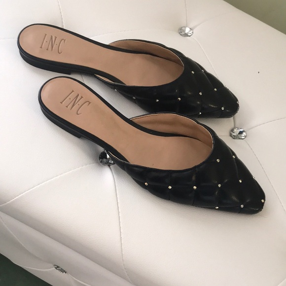 INC International Concepts Shoes - NWOT INC Black Quilted Gold Studded Low Heel Mule Slide Ons Size 8.5